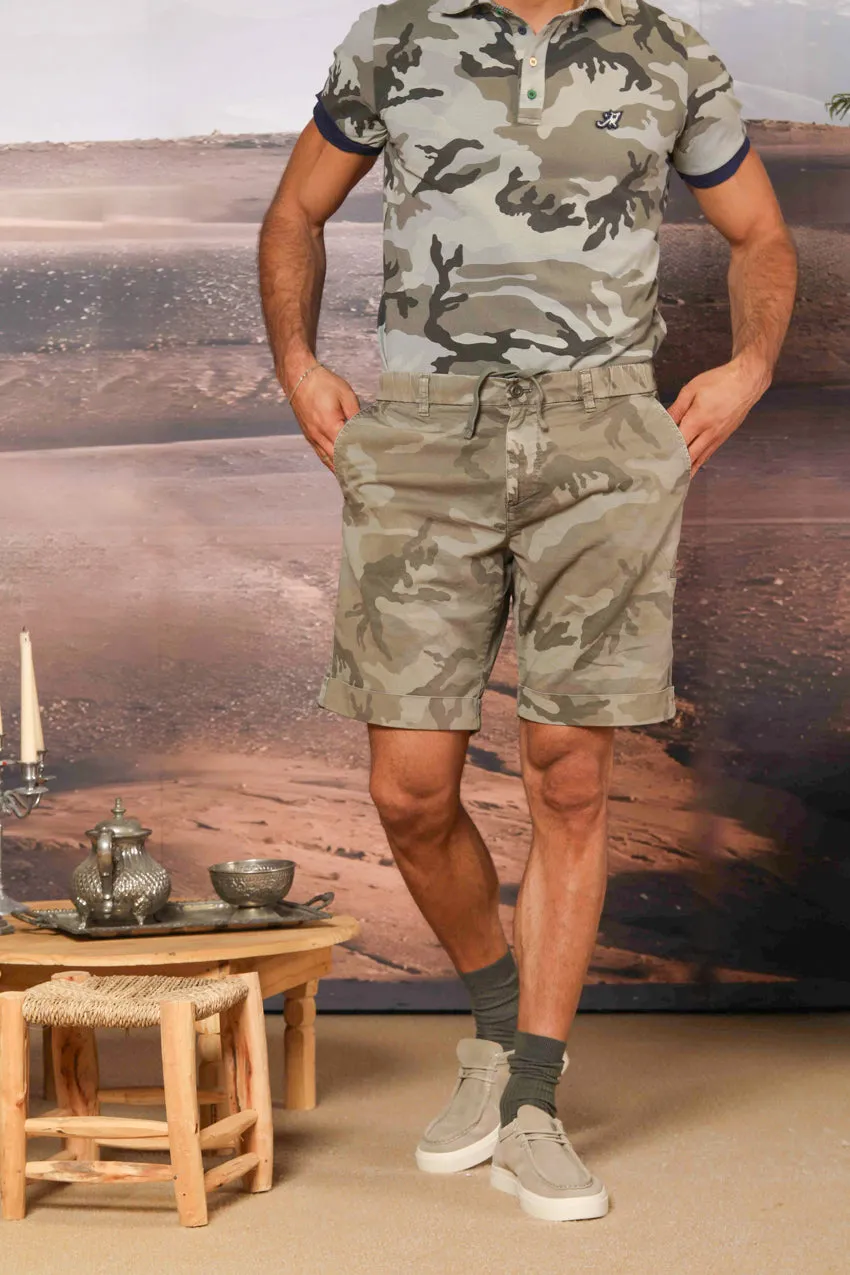 Khinos M74 men's chino bermuda shorts in cotton with white camouflage print relaxed fit