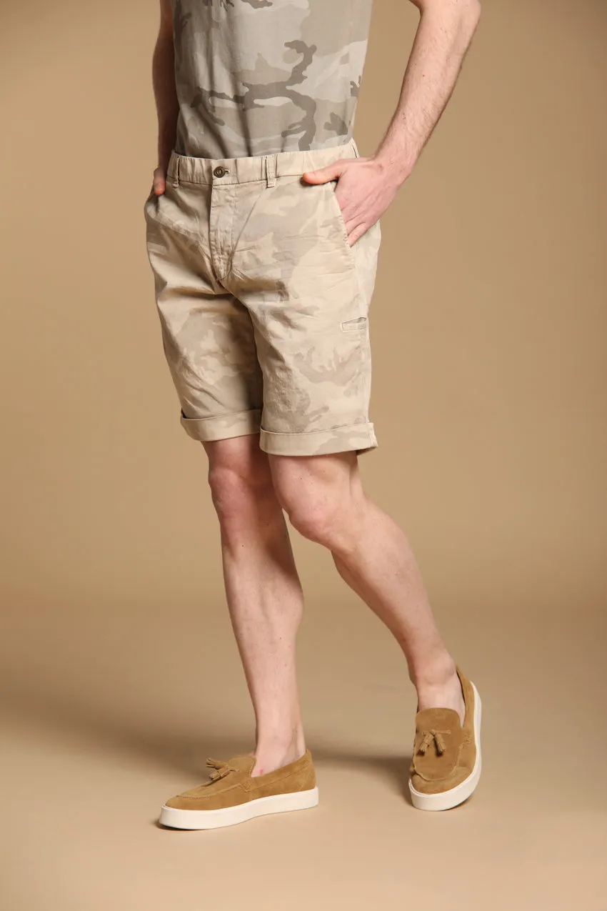Khinos M74 men's chino bermuda shorts in cotton with white camouflage print relaxed fit