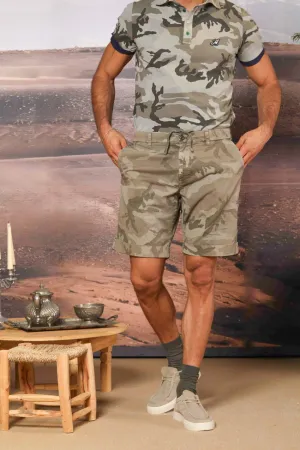 Khinos M74 men's chino bermuda shorts in cotton with white camouflage print relaxed fit