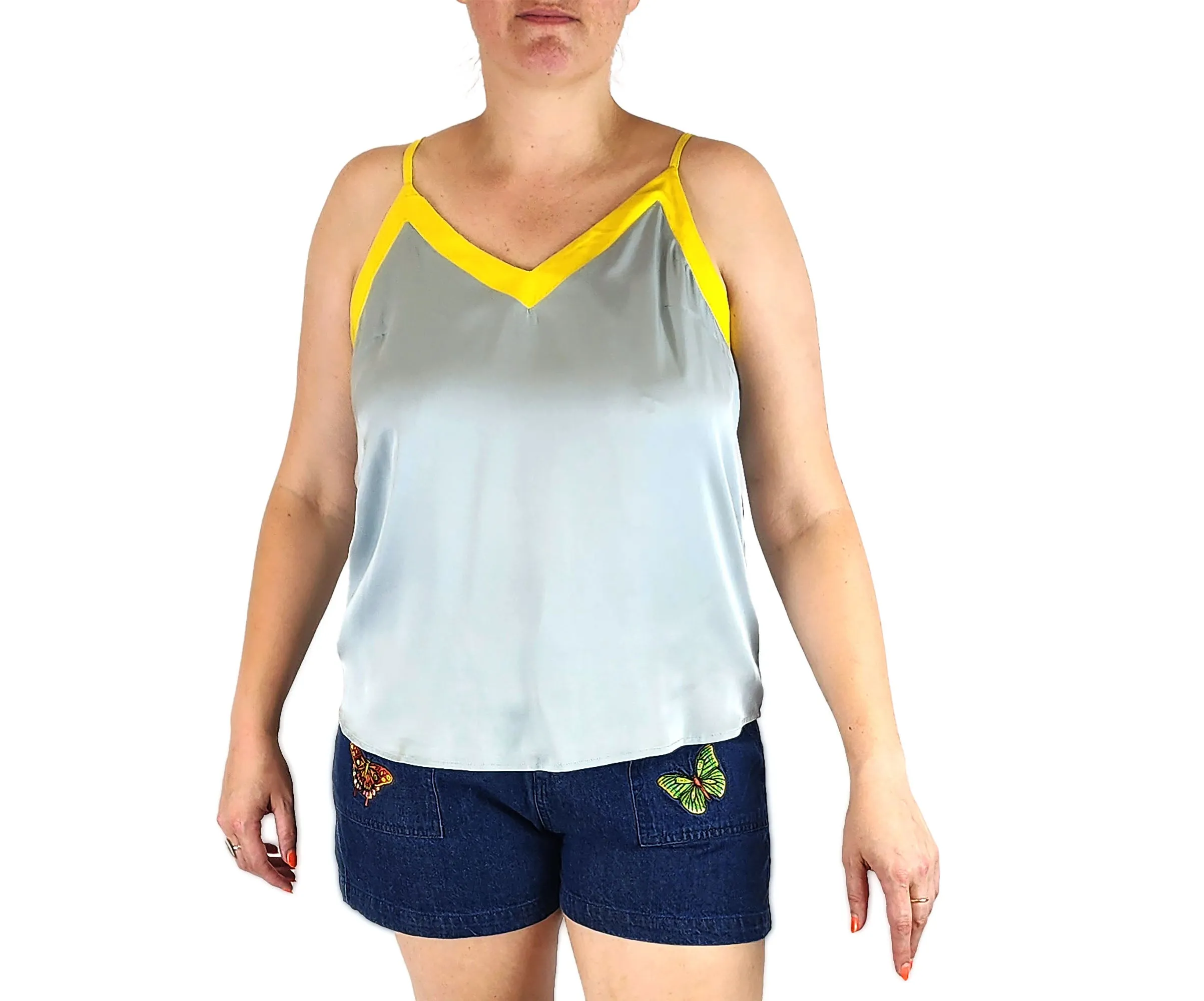 Kholo grey and yellow silk top size 14