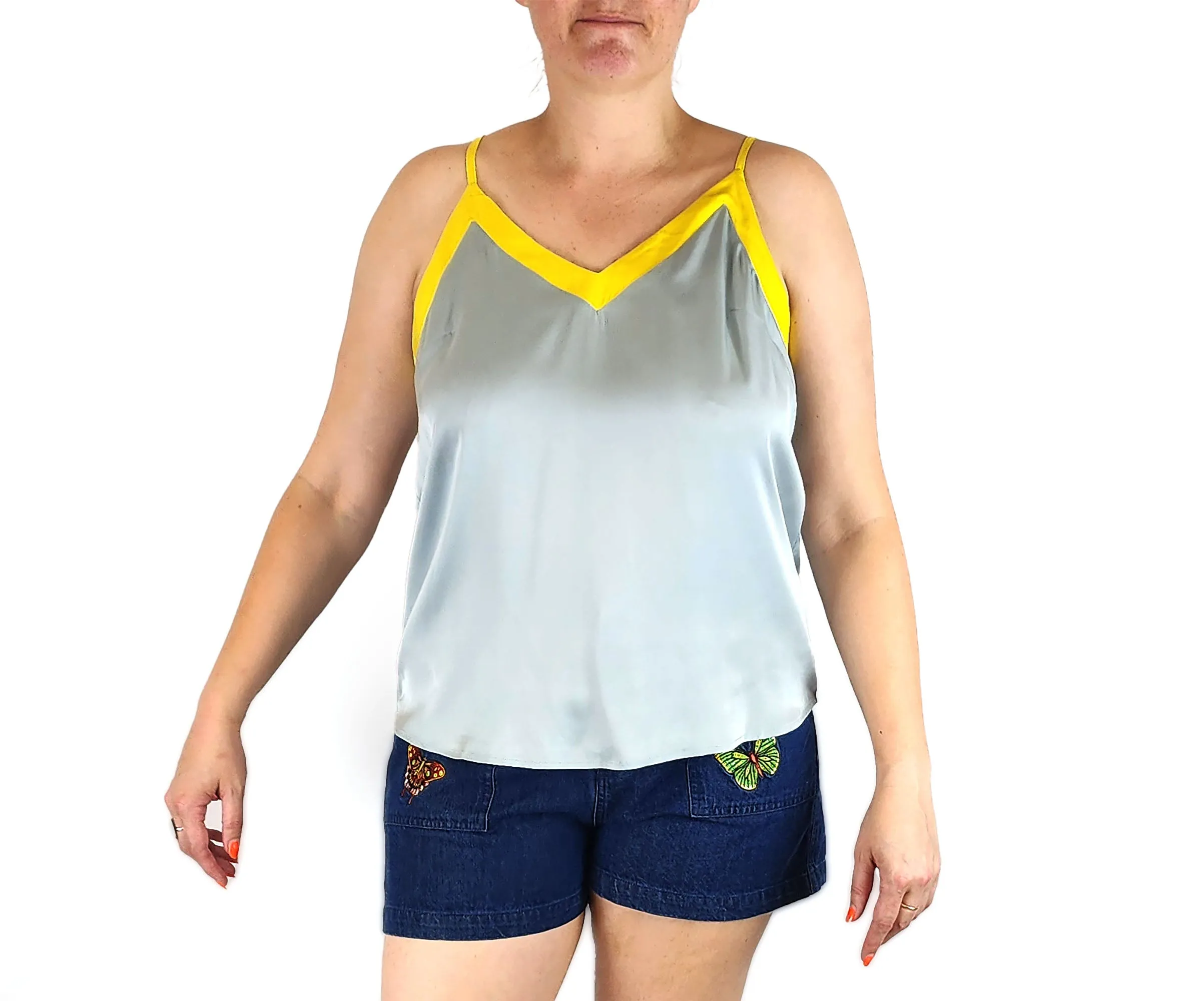 Kholo grey and yellow silk top size 14
