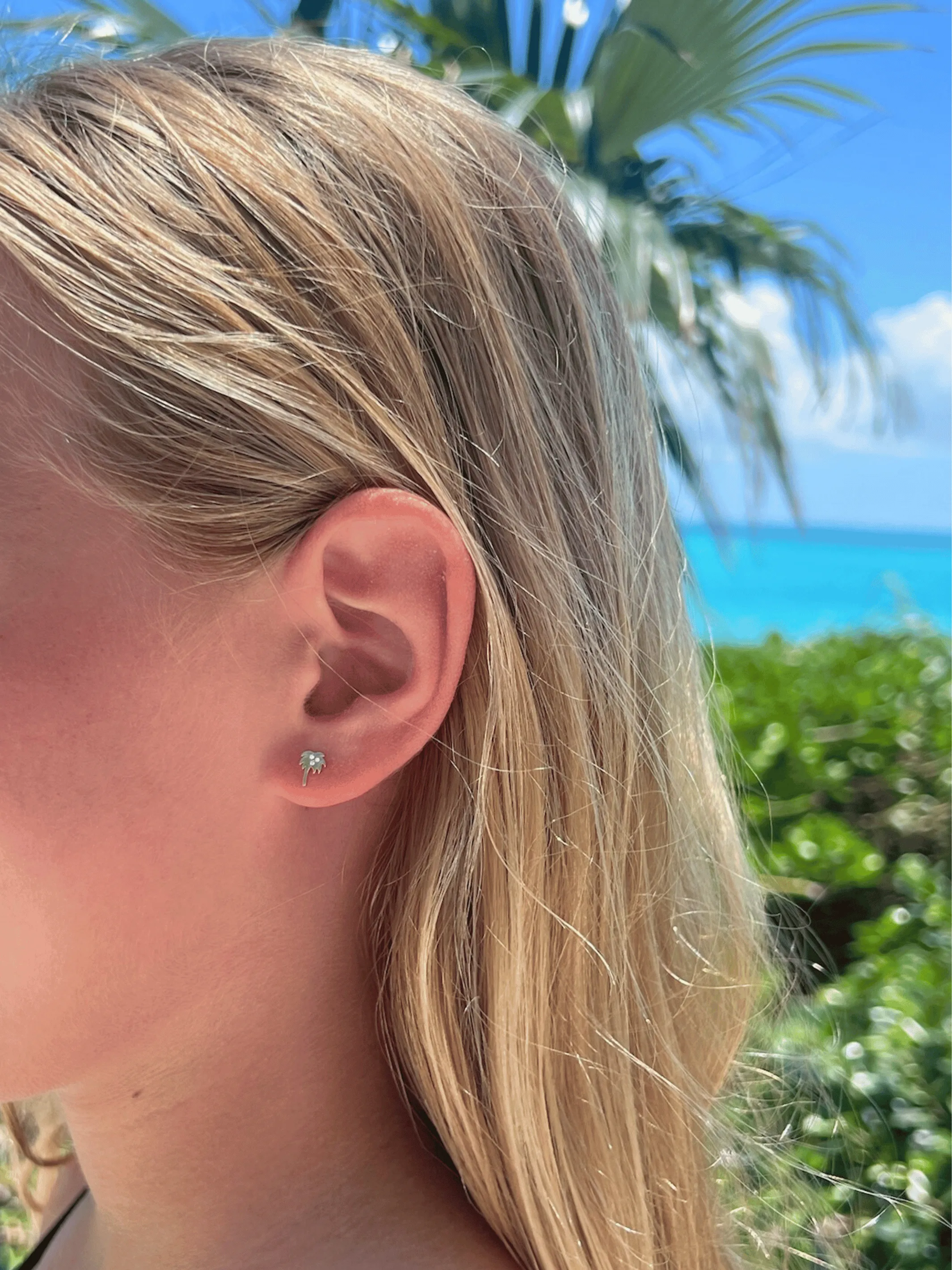Kid Palm Tree Stud Earrings 14K