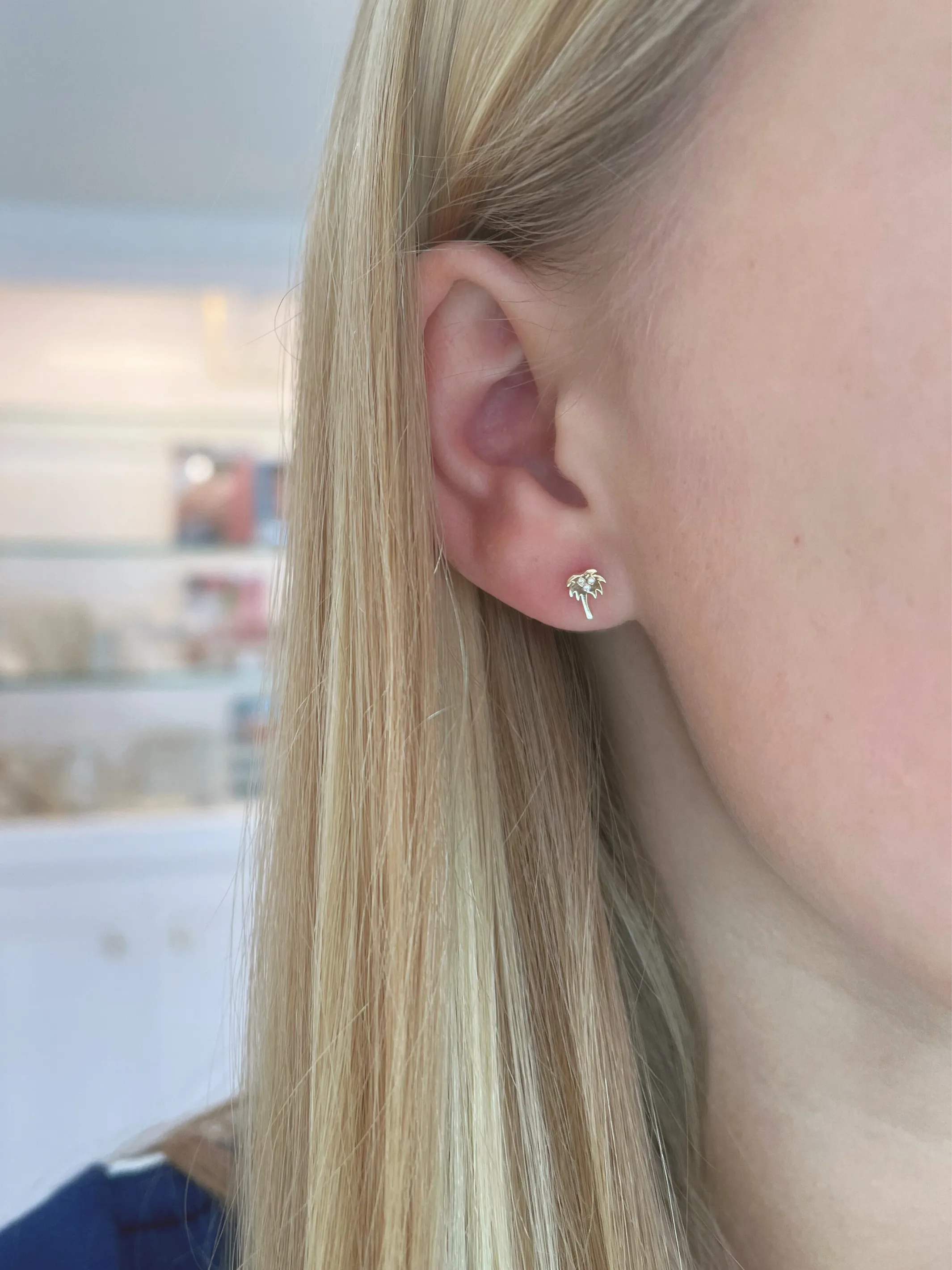 Kid Palm Tree Stud Earrings 14K