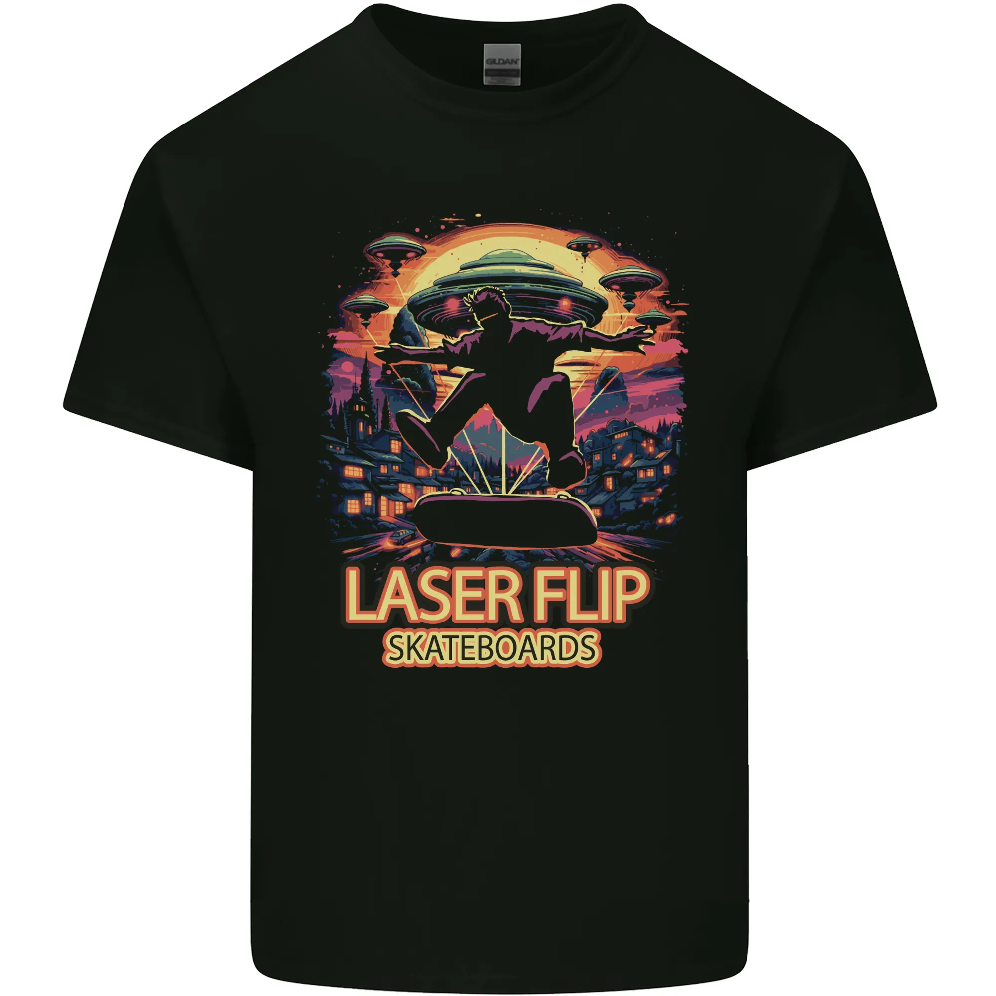 Laserflip Skateboards Skateboarder UFO Alien Mens Light Cotton T-Shirt