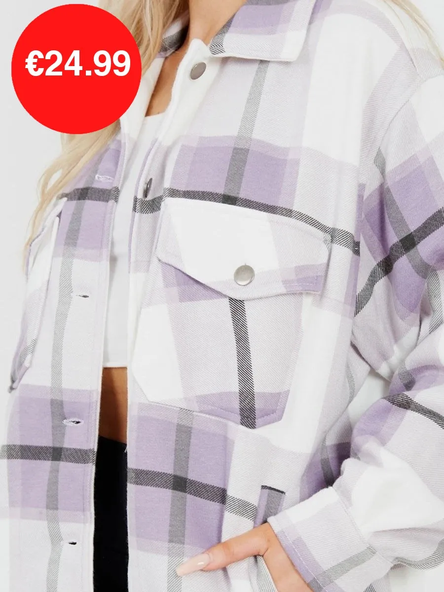 Lilac Purple Oversized Checked Shirt Jacket