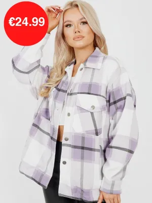 Lilac Purple Oversized Checked Shirt Jacket