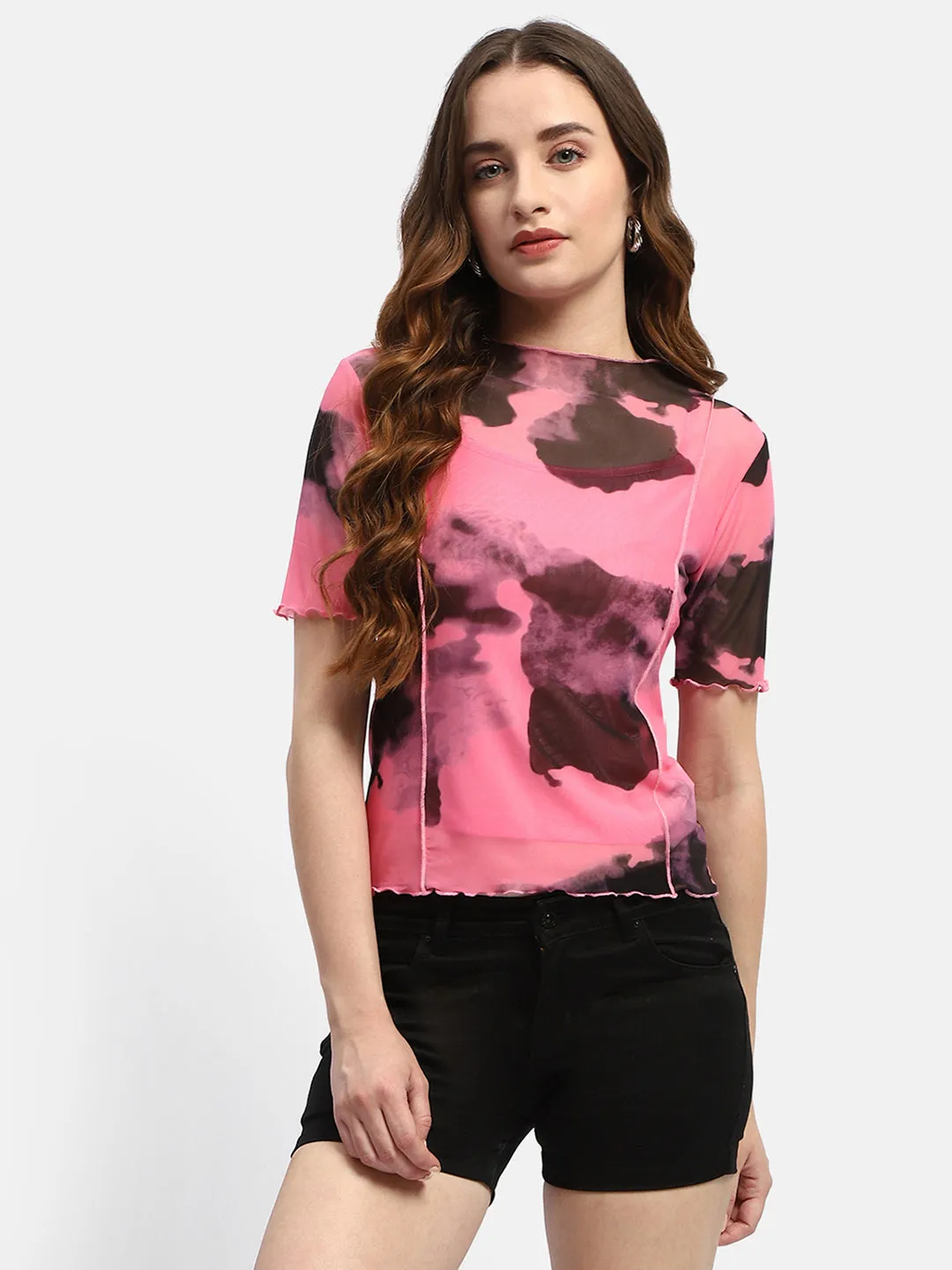 Madame Lettuce Hem Black Abststract Print Top