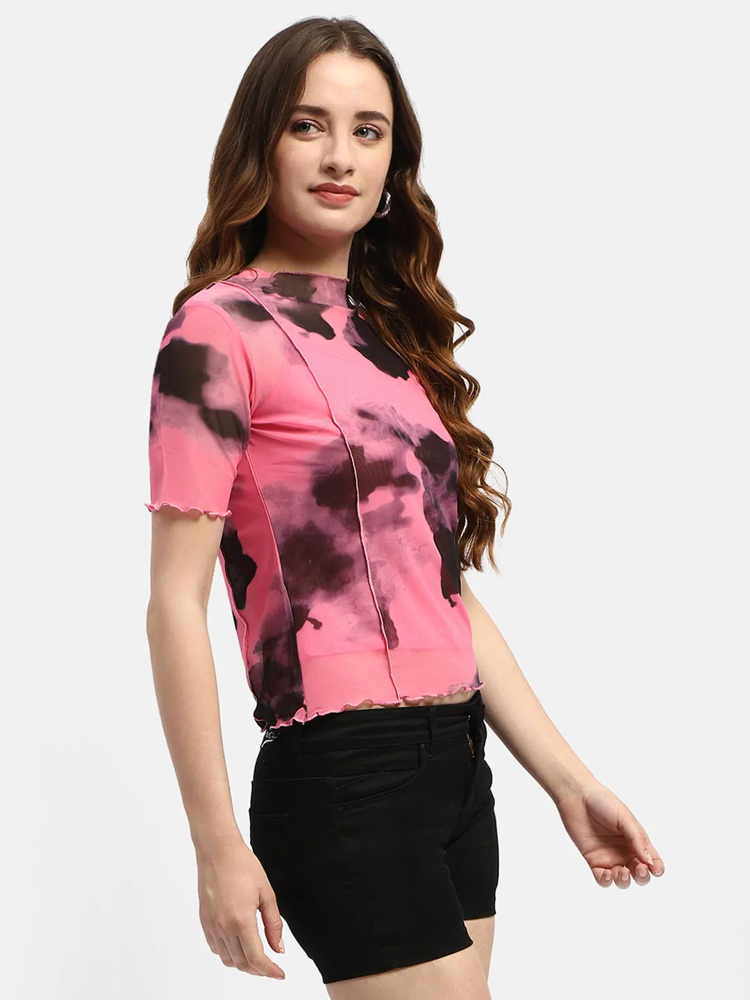 Madame Lettuce Hem Black Abststract Print Top