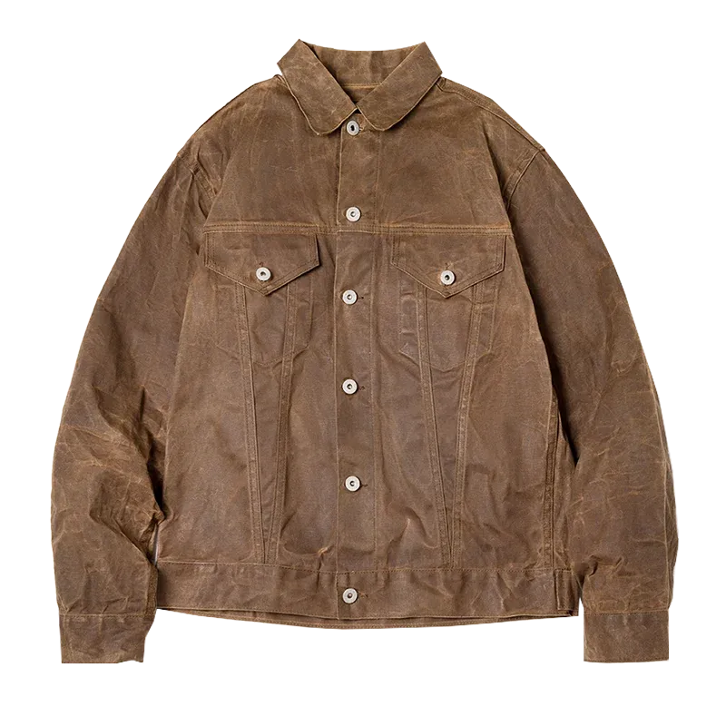 Maden Retro Heavyweight Canvas Oil Waxed Jacket Cotton Waterproof Hunting Coat Male Autumn Khaki Casual Work Safari Style Jacket