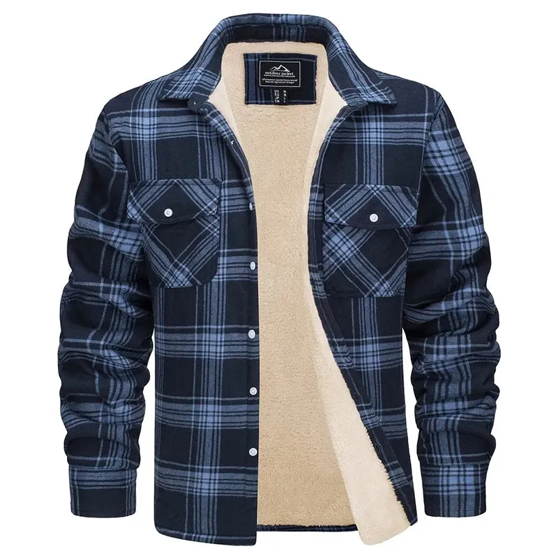 MAGCOMSEN Men's Fleece Plaid Flannel Shirt Jacket Button Up Casual Cotton Jacket Thicken Warm Spring Work Coat Sherpa Outerwear