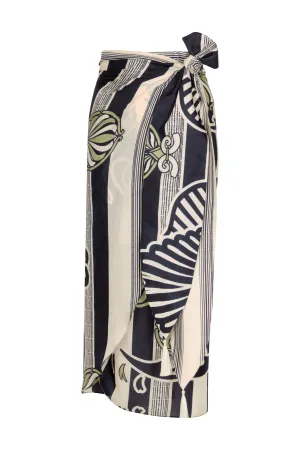 Mapara Cotton Silk Skirt in Navy Stripe