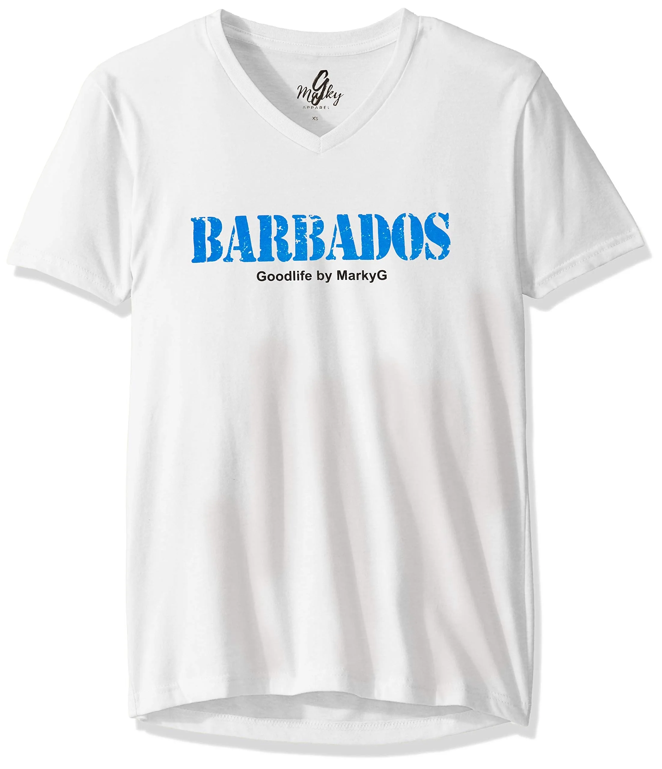 Marky G Apparel Men's Barbados Graphic Printed Premium Tops Fitted Sueded Short Sleeve V-Neck T-Shirt