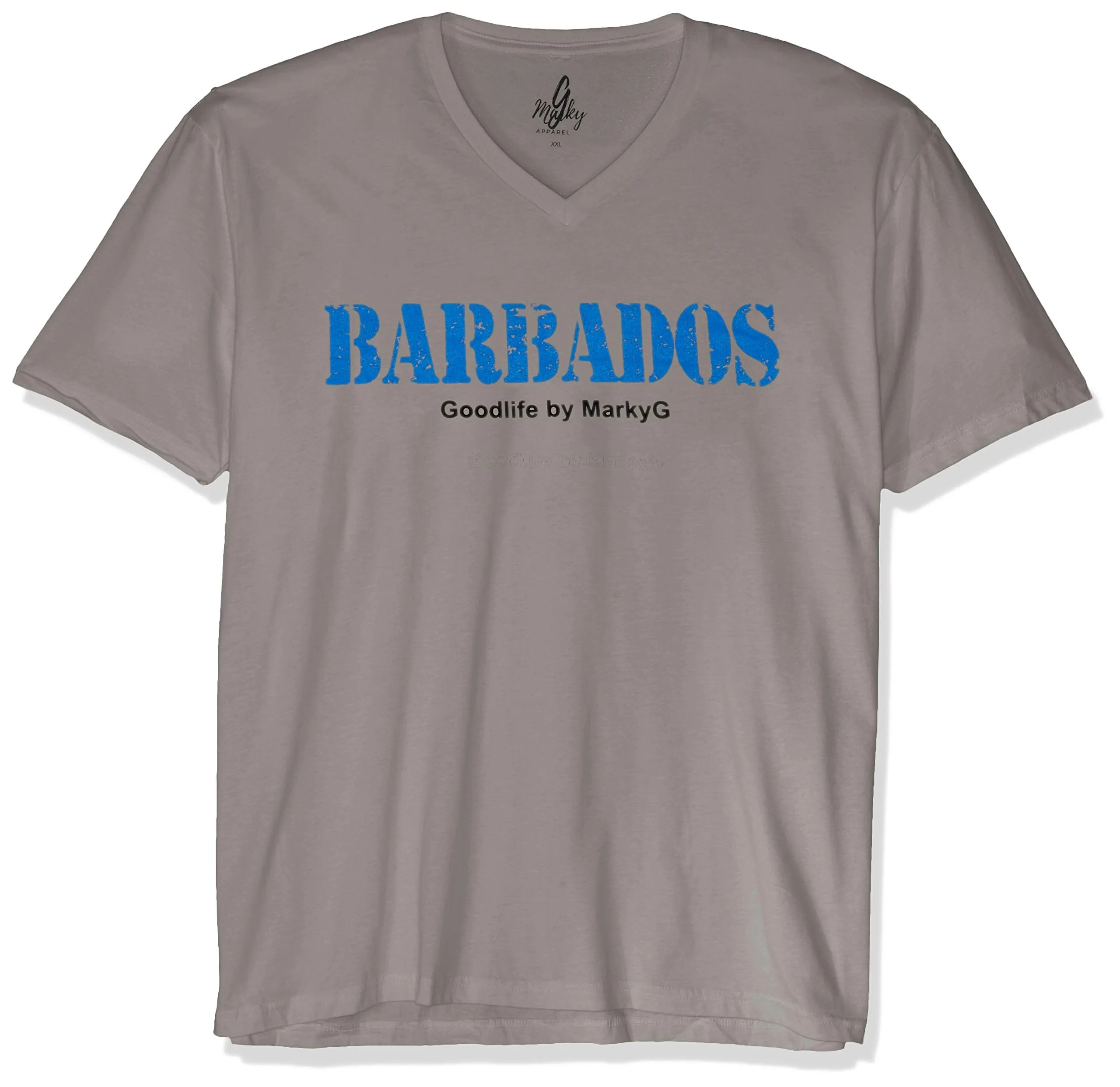Marky G Apparel Men's Barbados Graphic Printed Premium Tops Fitted Sueded Short Sleeve V-Neck T-Shirt