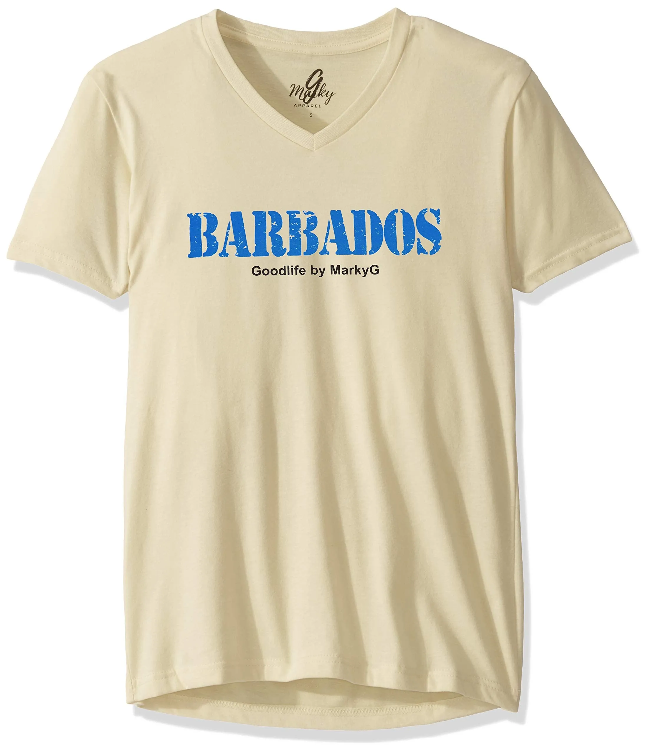 Marky G Apparel Men's Barbados Graphic Printed Premium Tops Fitted Sueded Short Sleeve V-Neck T-Shirt