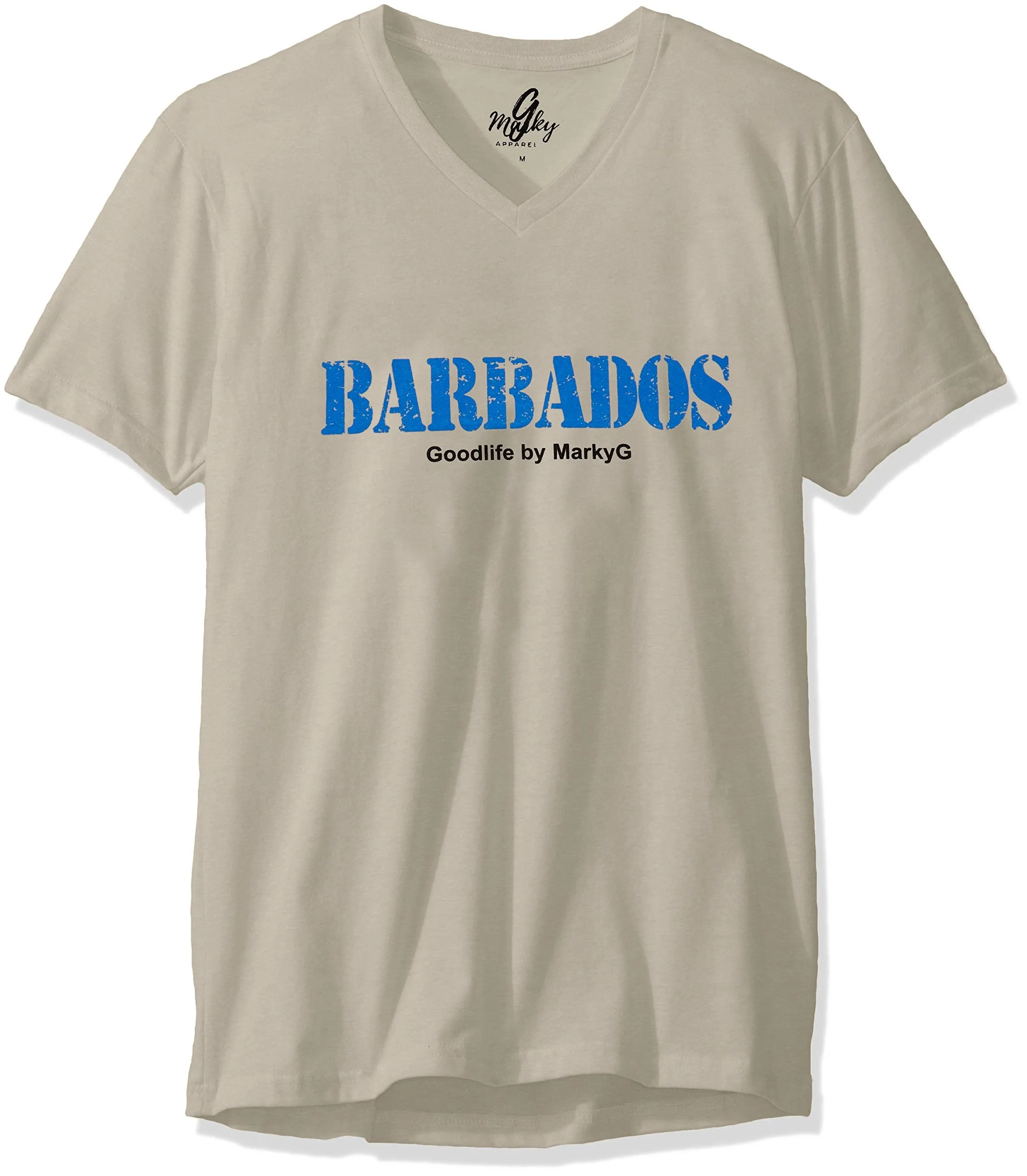Marky G Apparel Men's Barbados Graphic Printed Premium Tops Fitted Sueded Short Sleeve V-Neck T-Shirt