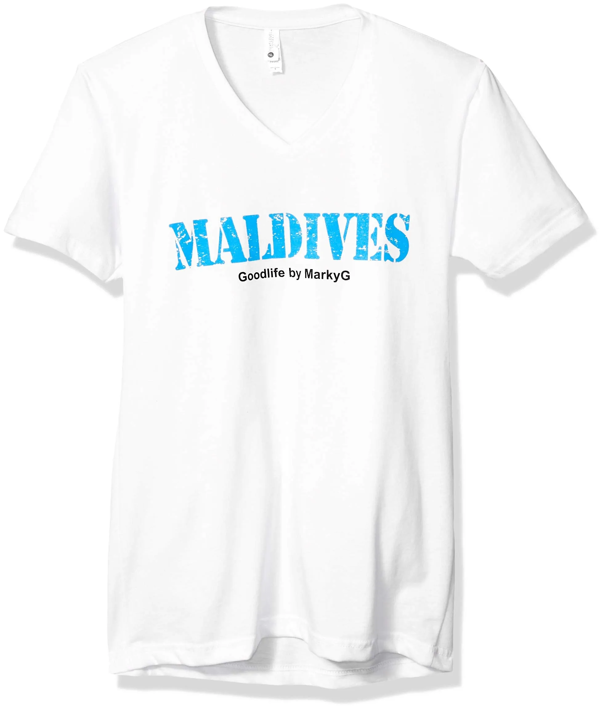 Marky G Apparel Men's Maldives Graphic Printed Premium Tops Fitted Sueded Short Sleeve V-Neck T-Shirt