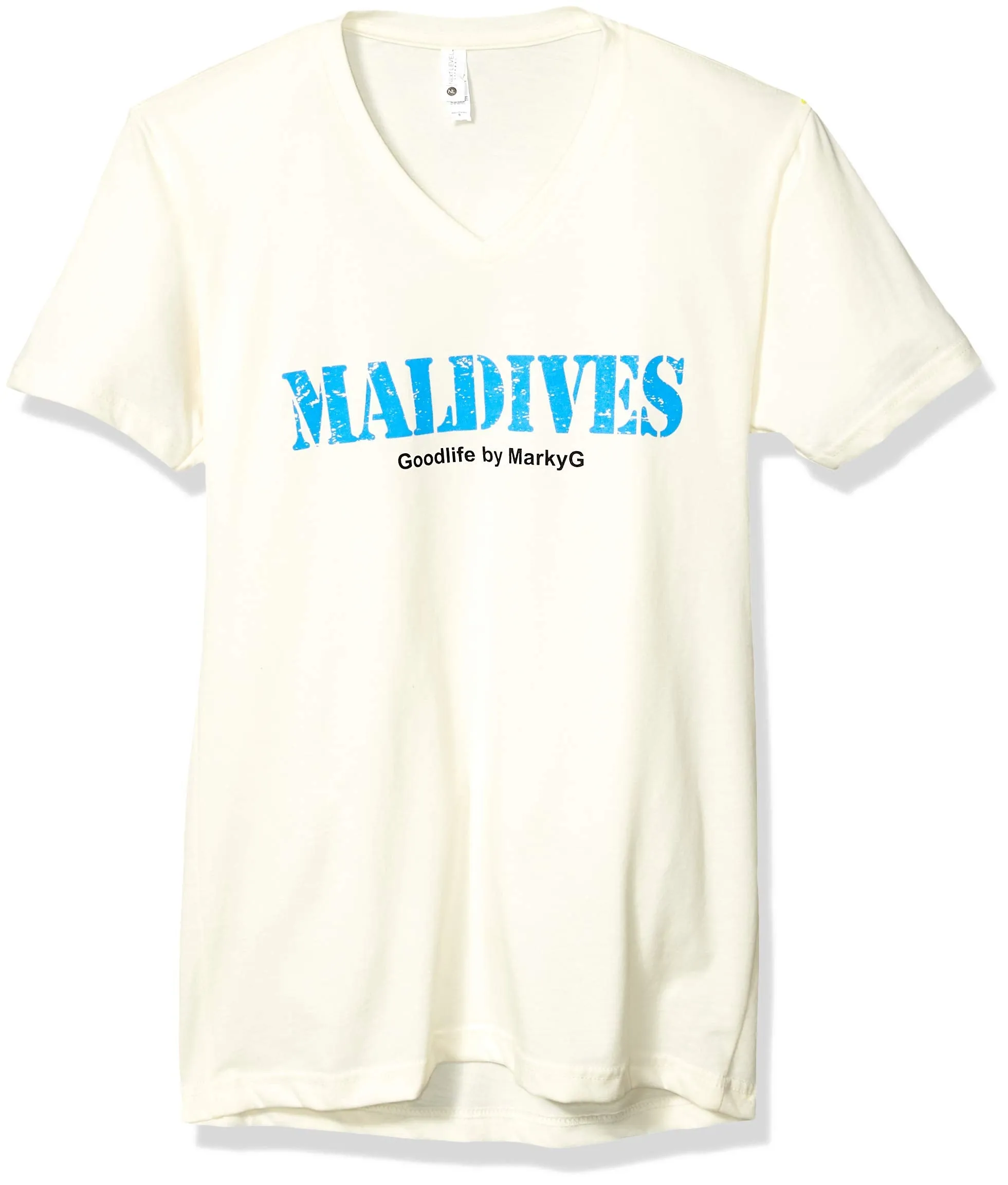 Marky G Apparel Men's Maldives Graphic Printed Premium Tops Fitted Sueded Short Sleeve V-Neck T-Shirt
