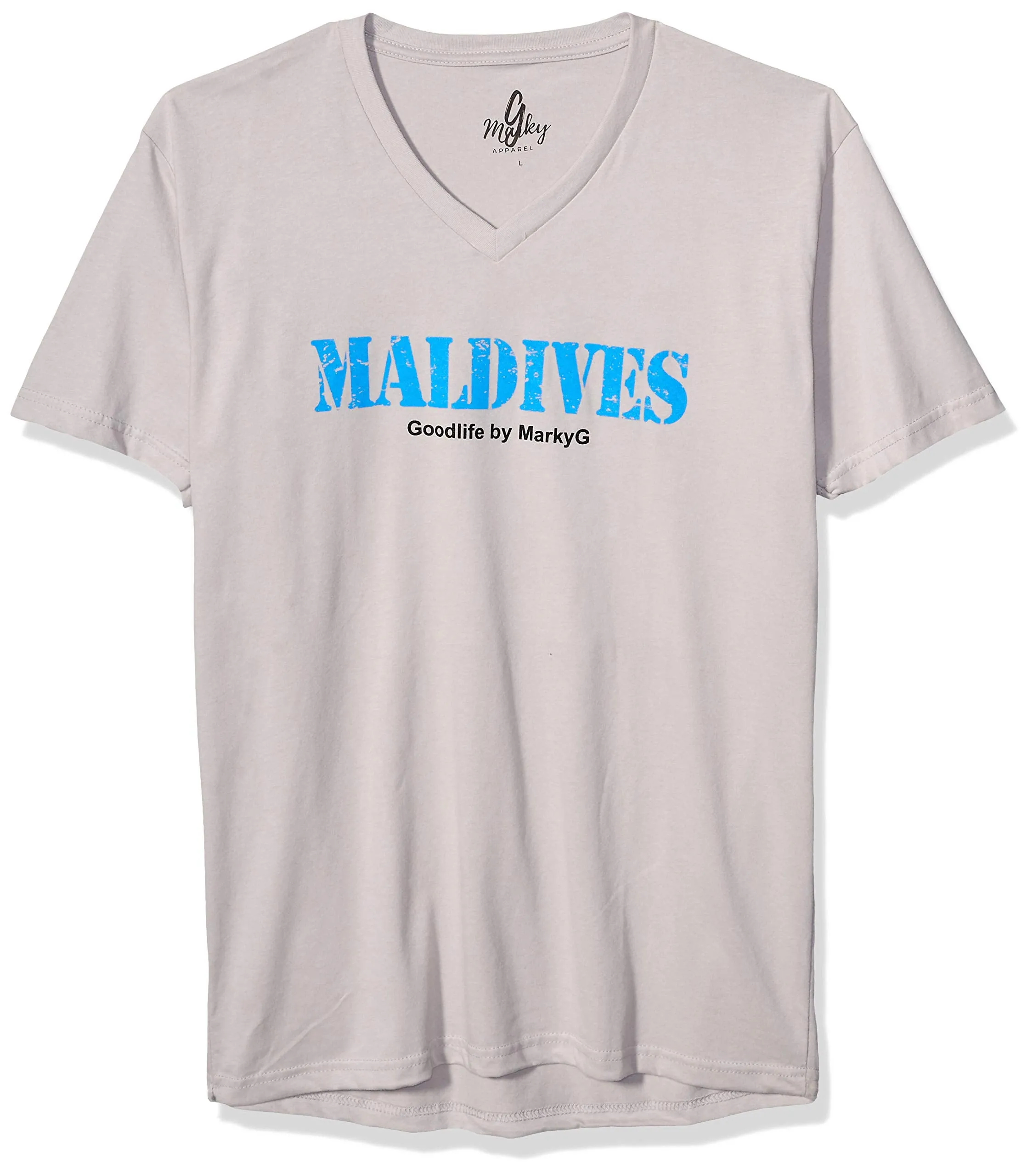 Marky G Apparel Men's Maldives Graphic Printed Premium Tops Fitted Sueded Short Sleeve V-Neck T-Shirt