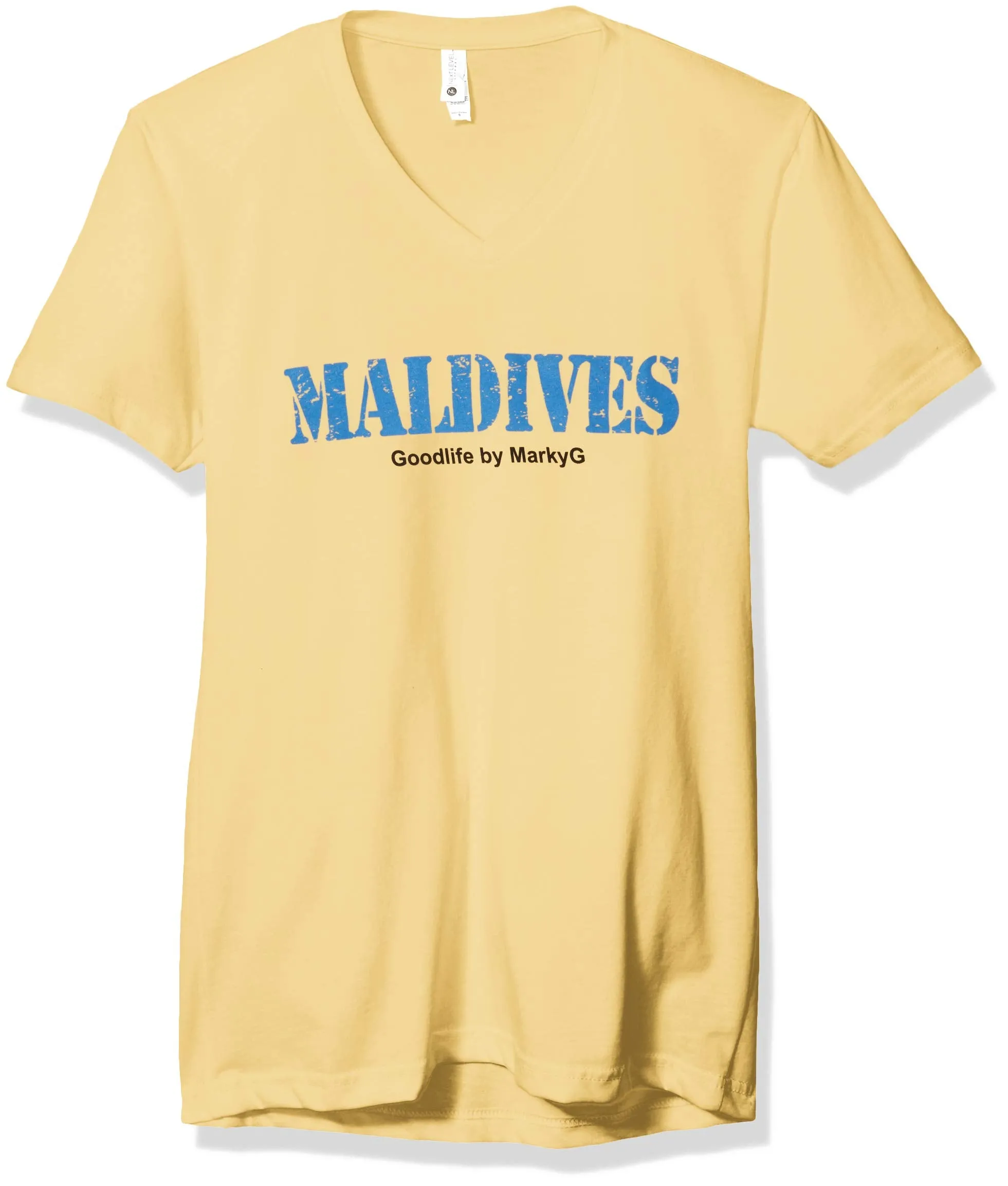 Marky G Apparel Men's Maldives Graphic Printed Premium Tops Fitted Sueded Short Sleeve V-Neck T-Shirt