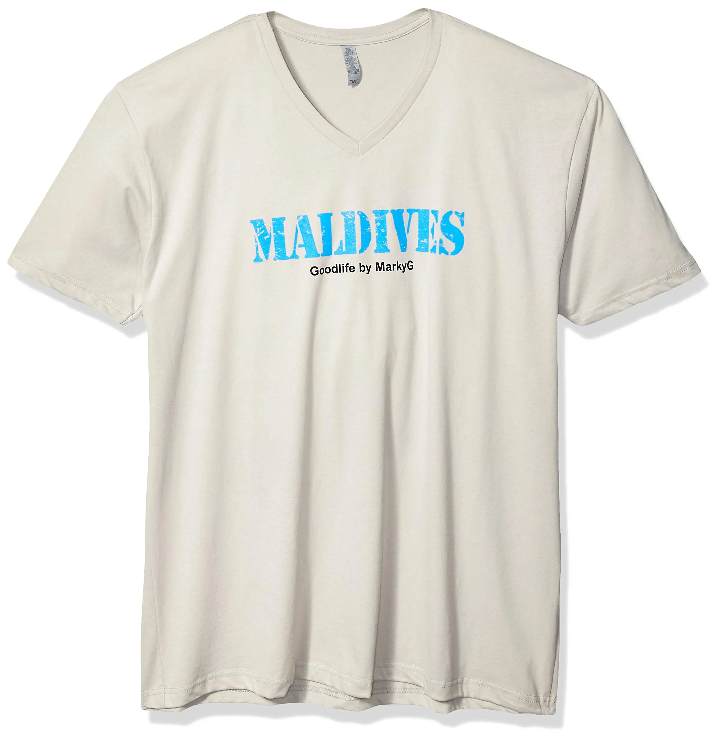 Marky G Apparel Men's Maldives Graphic Printed Premium Tops Fitted Sueded Short Sleeve V-Neck T-Shirt