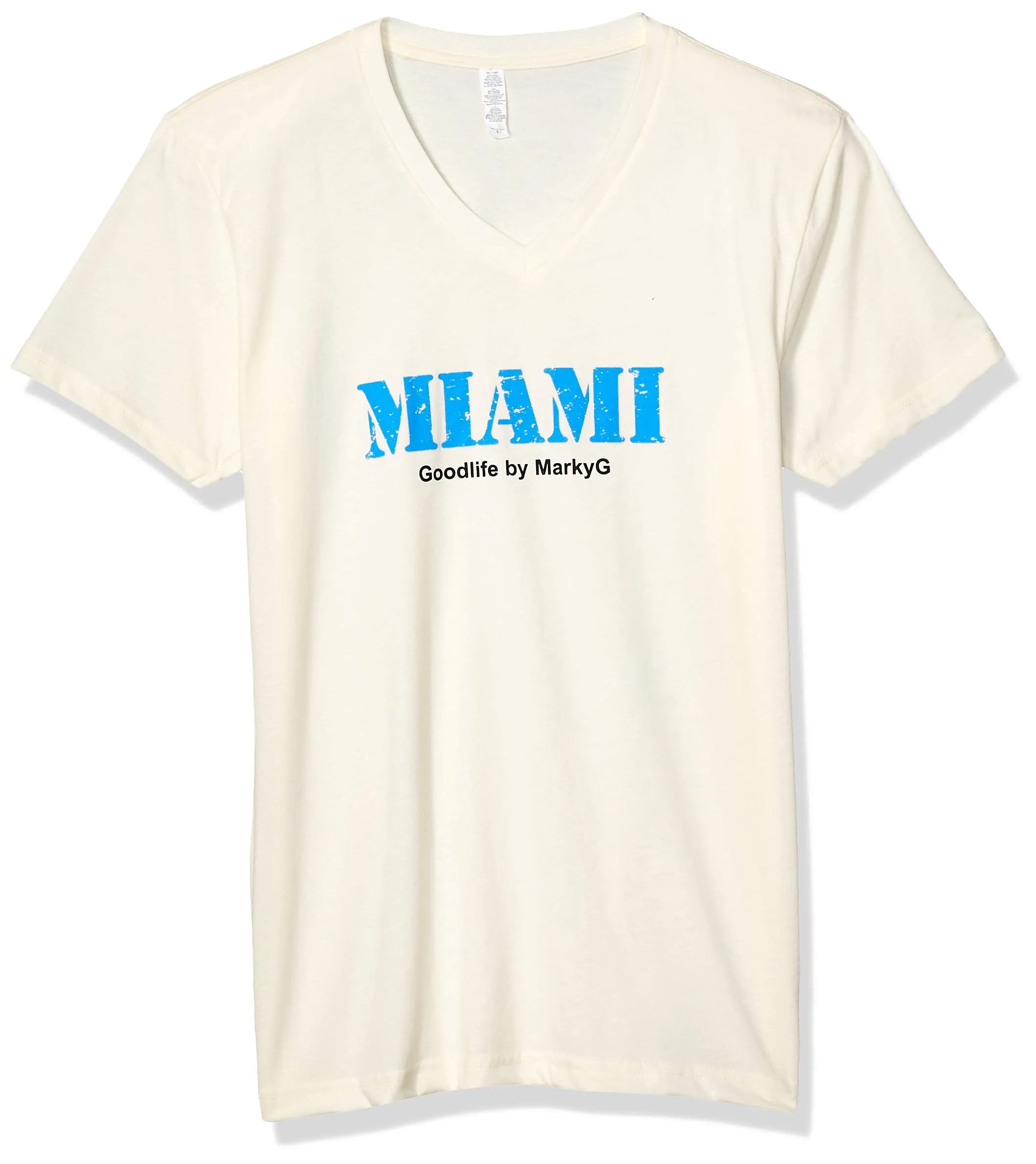 Marky G Apparel Men's Miami Graphic Printed Premium Tops Fitted Sueded Short Sleeve V-Neck T-Shirt