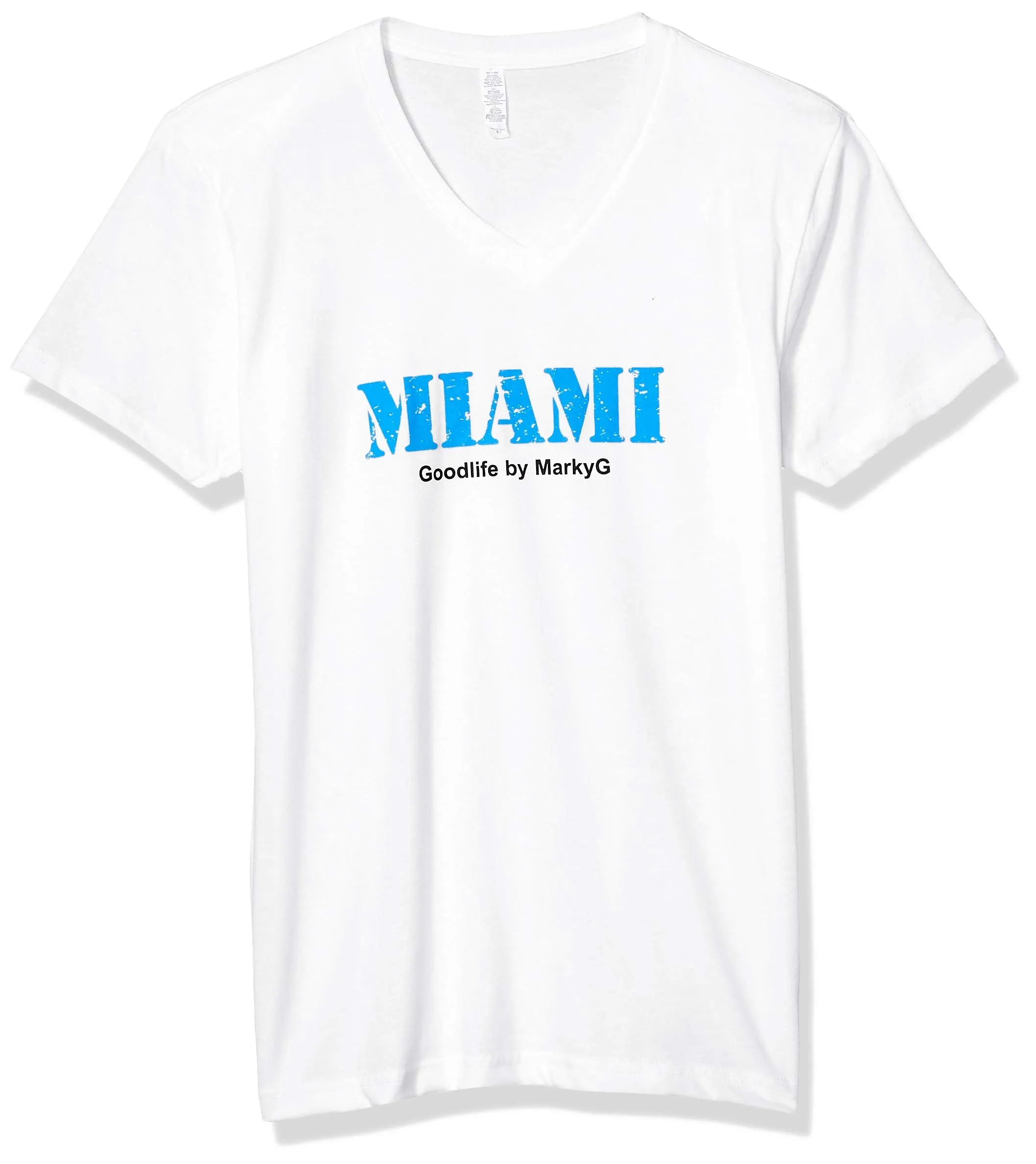 Marky G Apparel Men's Miami Graphic Printed Premium Tops Fitted Sueded Short Sleeve V-Neck T-Shirt