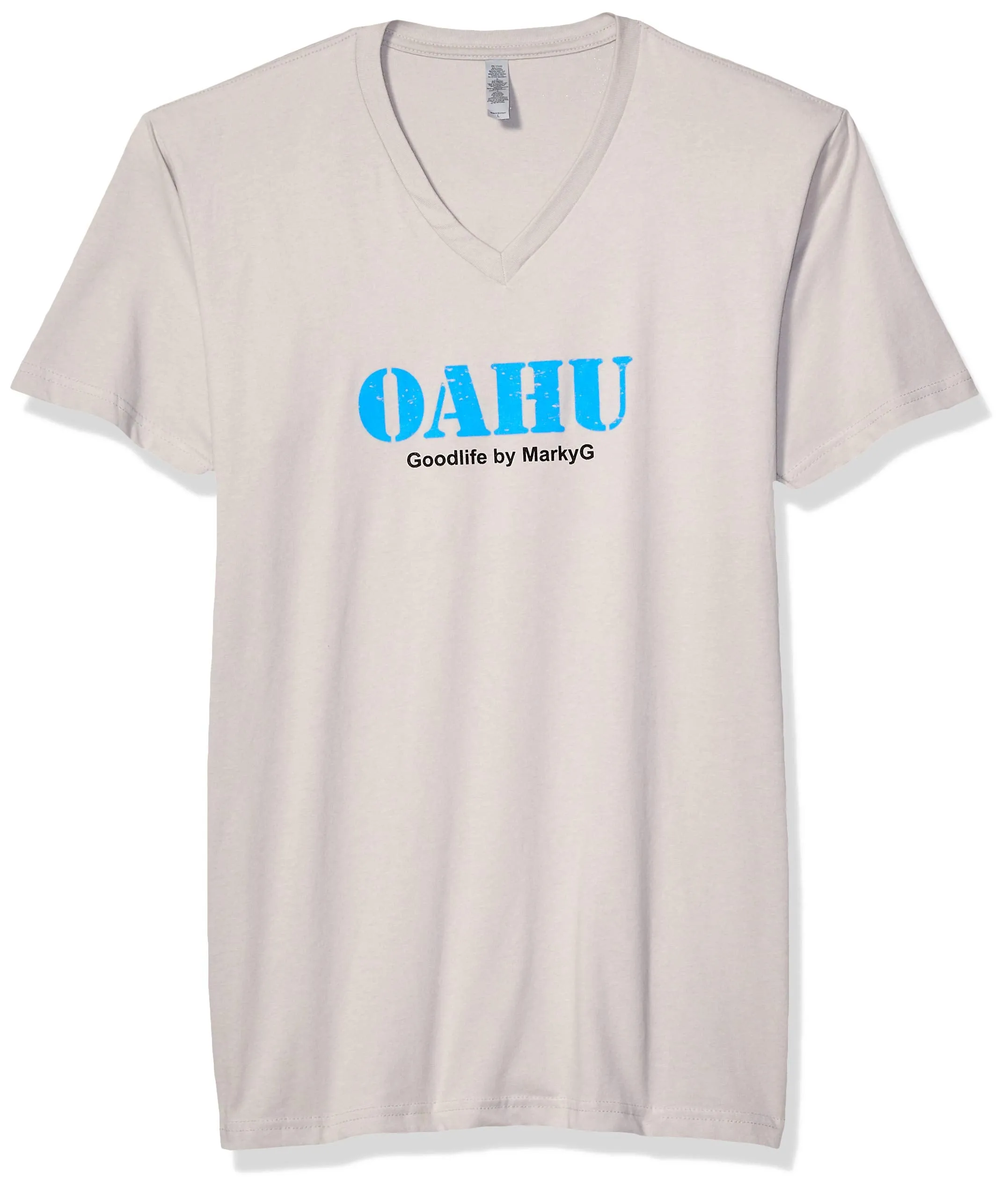 Marky G Apparel Men's Oahu Graphic Printed Premium Tops Fitted Sueded Short Sleeve V-Neck T-Shirt