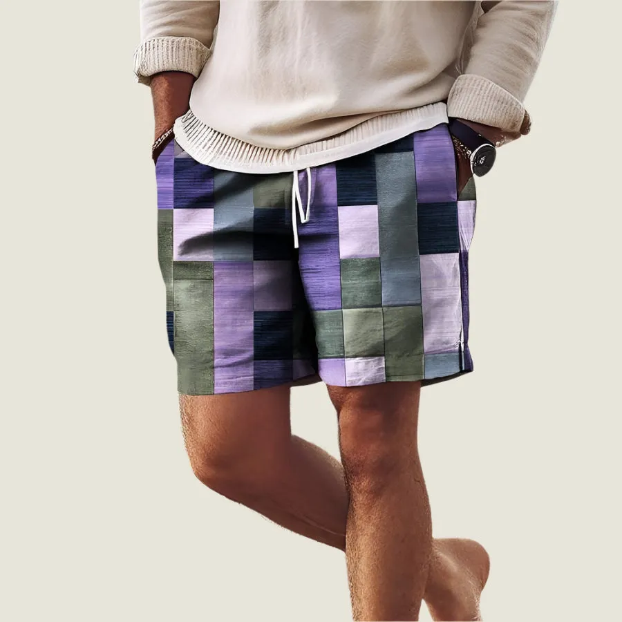 Marshall Men's Knee-Length Patchwork Shorts - Lightweight, Breathable, with Elastic Waist and Drawstring