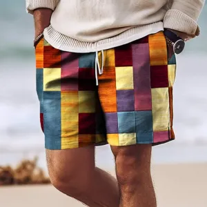 Marshall Men's Knee-Length Patchwork Shorts - Lightweight, Breathable, with Elastic Waist and Drawstring