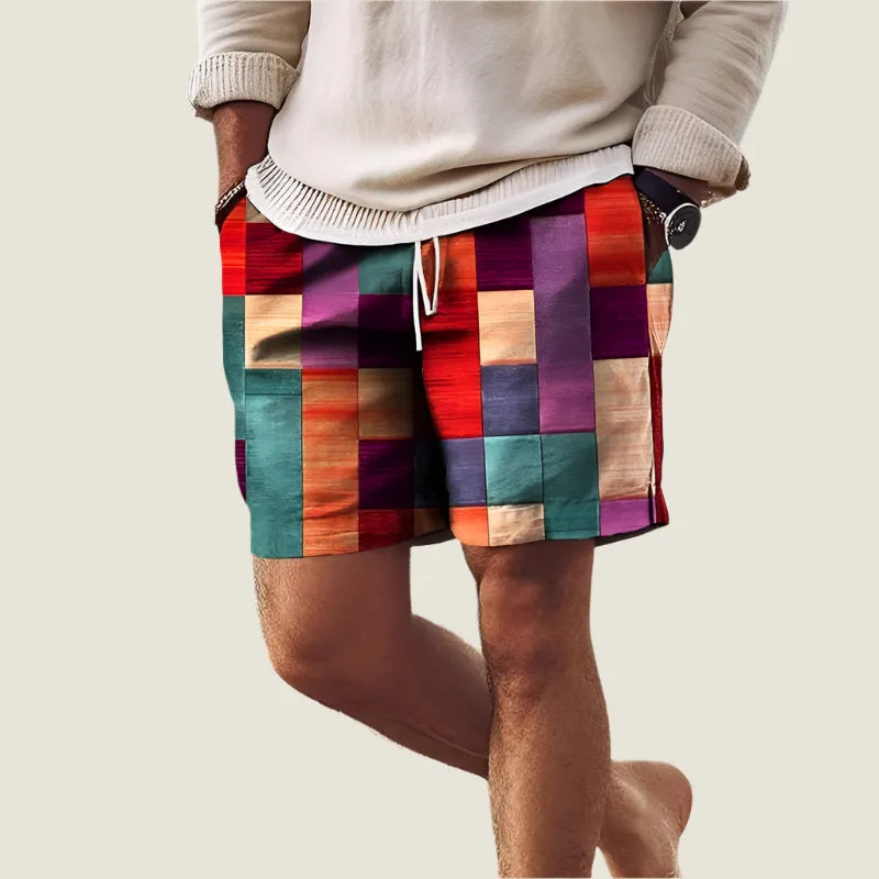 Marshall Men's Knee-Length Patchwork Shorts - Lightweight, Breathable, with Elastic Waist and Drawstring