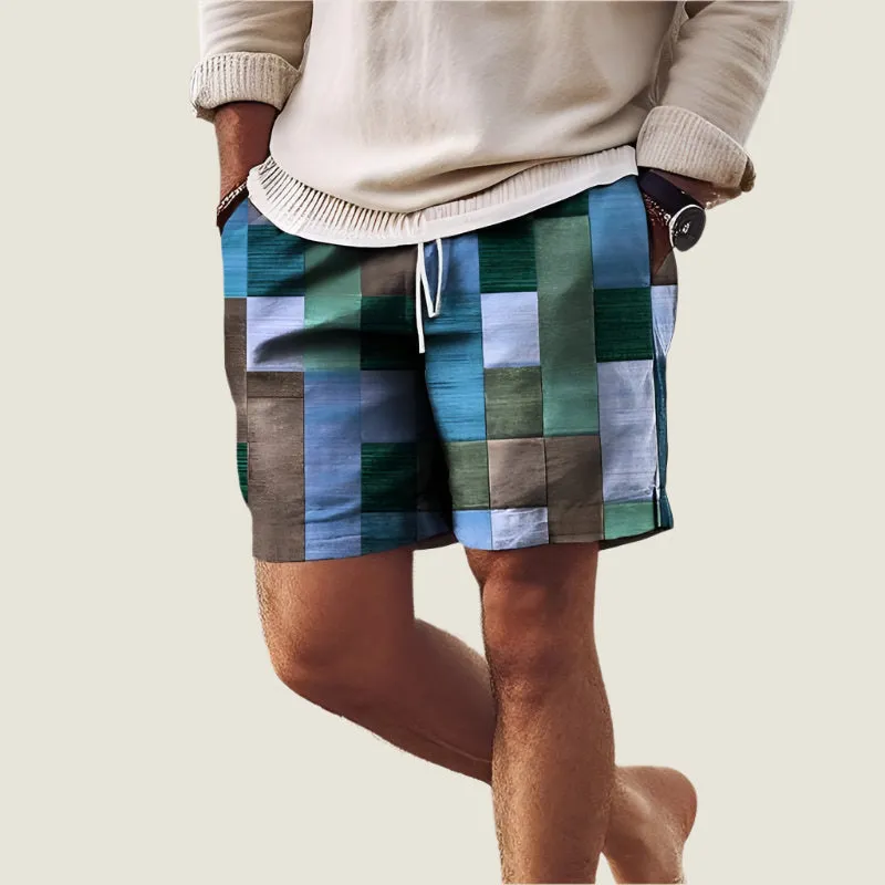 Marshall Men's Knee-Length Patchwork Shorts - Lightweight, Breathable, with Elastic Waist and Drawstring