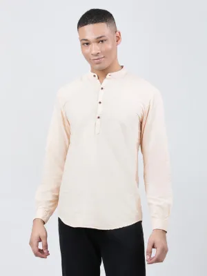 Men Peach Fuzz Slim Fit Cotton Linen Mandarin Collar Solid Casual Kurta
