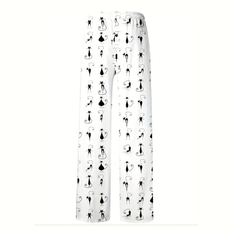 Men's 3D Black Cat Print Casual Lounge Pants