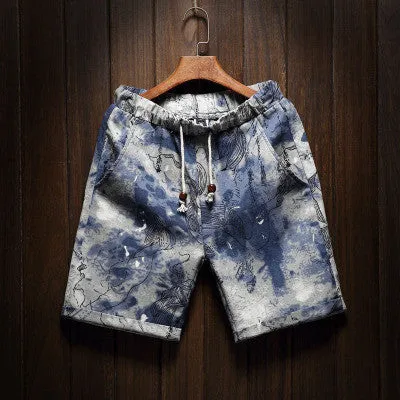 Men's beach shorts personality printing summer thin section breathable comfort casual men's linen shorts large size M-5XL