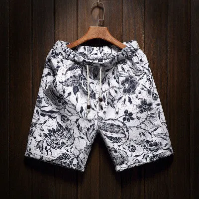 Men's beach shorts personality printing summer thin section breathable comfort casual men's linen shorts large size M-5XL