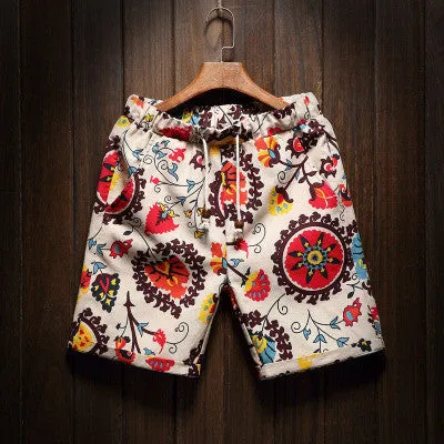 Men's beach shorts personality printing summer thin section breathable comfort casual men's linen shorts large size M-5XL