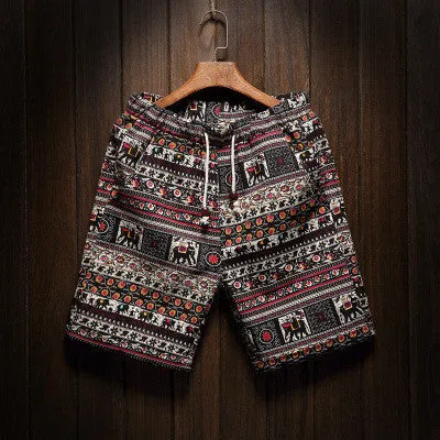 Men's beach shorts personality printing summer thin section breathable comfort casual men's linen shorts large size M-5XL