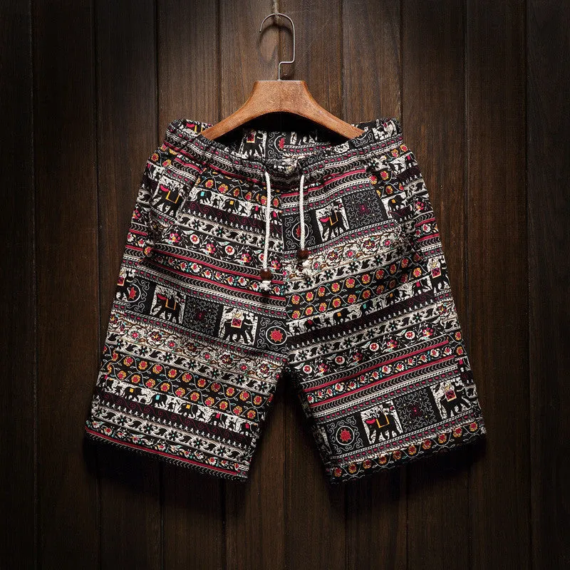 Men's beach shorts personality printing summer thin section breathable comfort casual men's linen shorts large size M-5XL