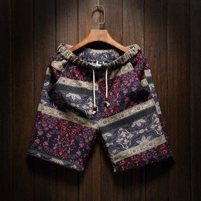 Men's beach shorts personality printing summer thin section breathable comfort casual men's linen shorts large size M-5XL