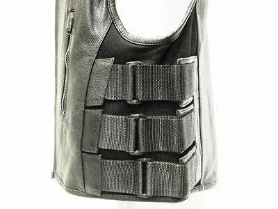 MEN'S BIKER SWAT UPDATED TEAM STYLE LEATHER BIKER VEST WITH SINGLE PANEL BACK