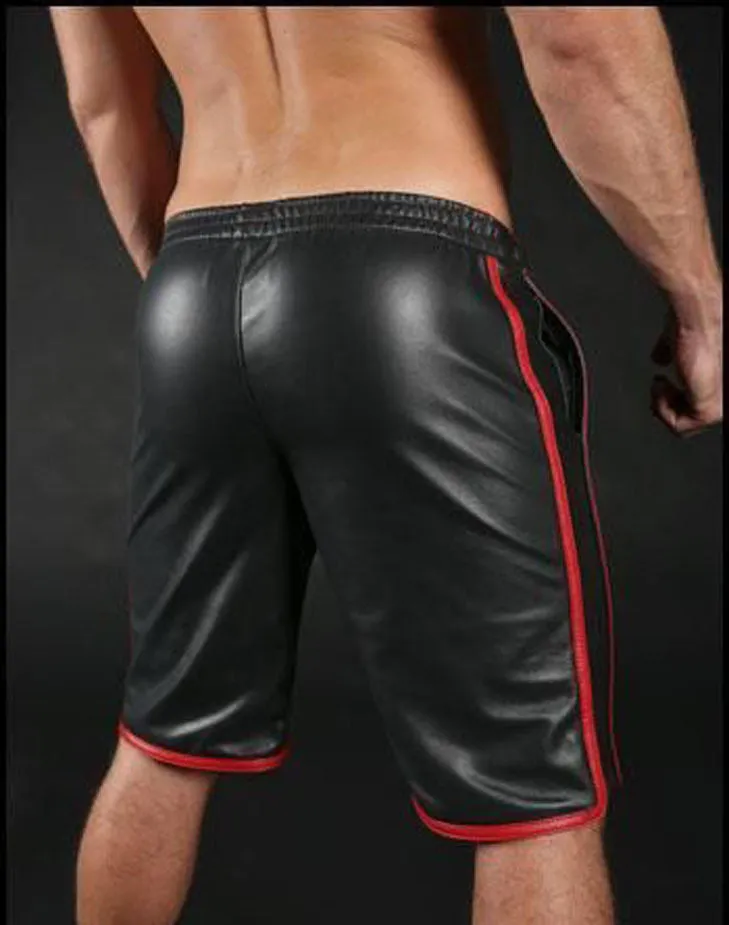 Men's Black Leather Knee Length Shorts MH01