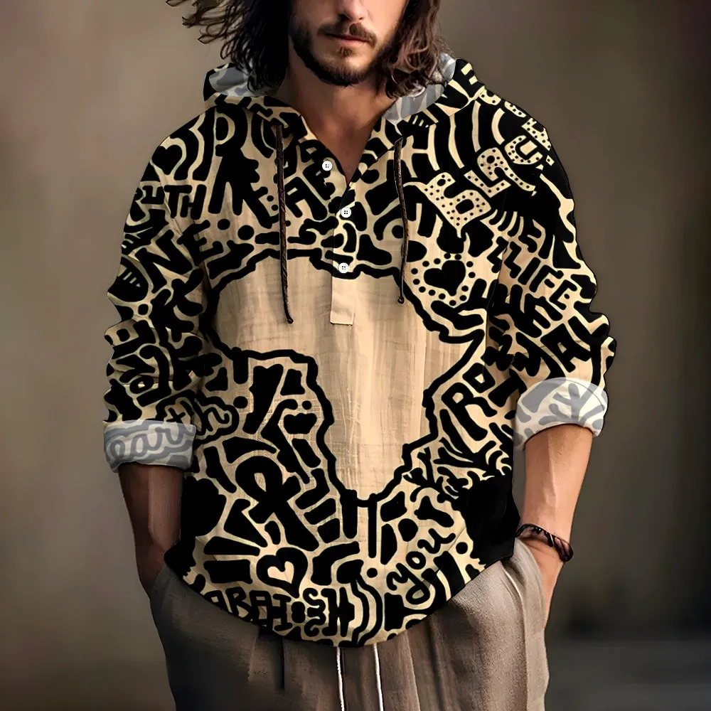 Men's Black Pride Print Casual Hooded Shirt 2408000914