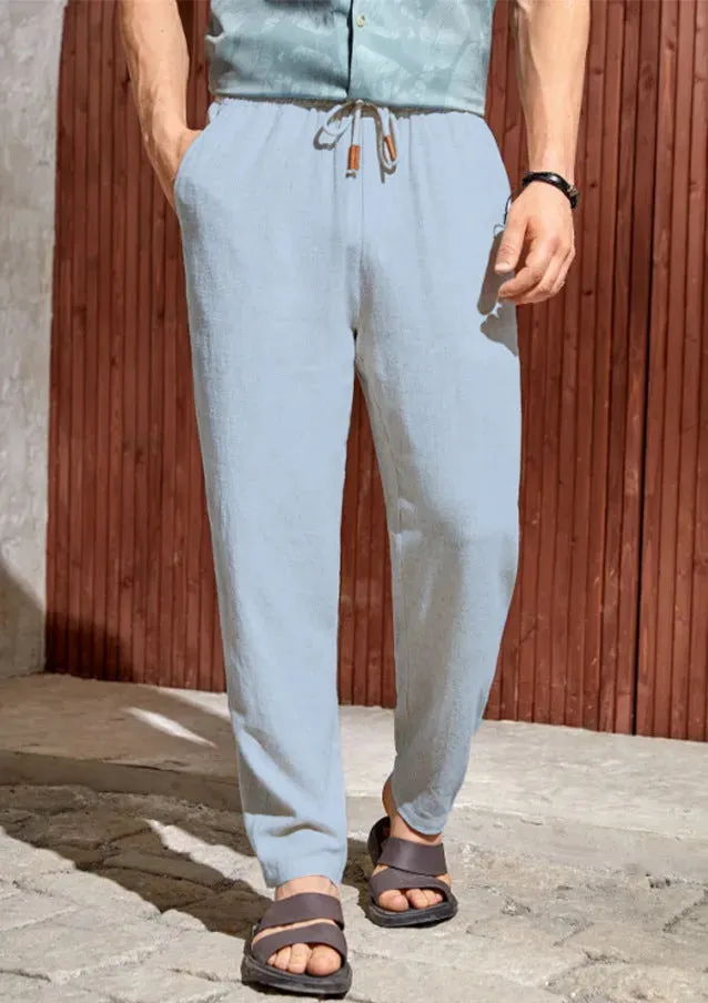 Men's Casual Cotton and Linen Drawstring Trousers