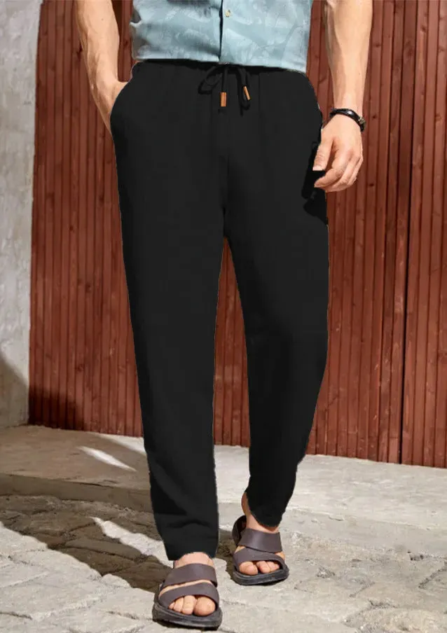 Men's Casual Cotton and Linen Drawstring Trousers