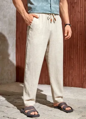 Men's Casual Cotton and Linen Drawstring Trousers
