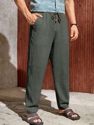 Men's Casual Cotton and Linen Drawstring Trousers