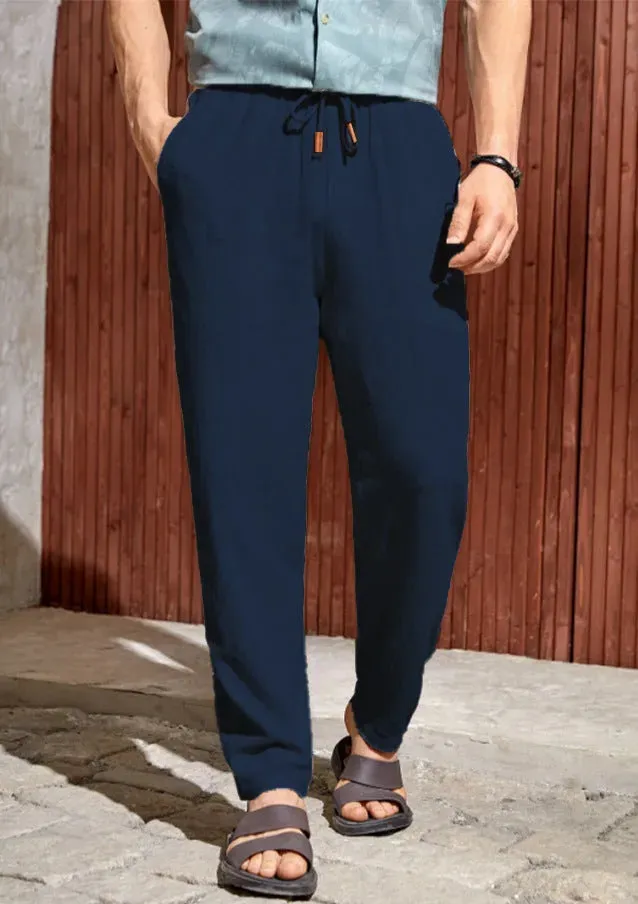 Men's Casual Cotton and Linen Drawstring Trousers