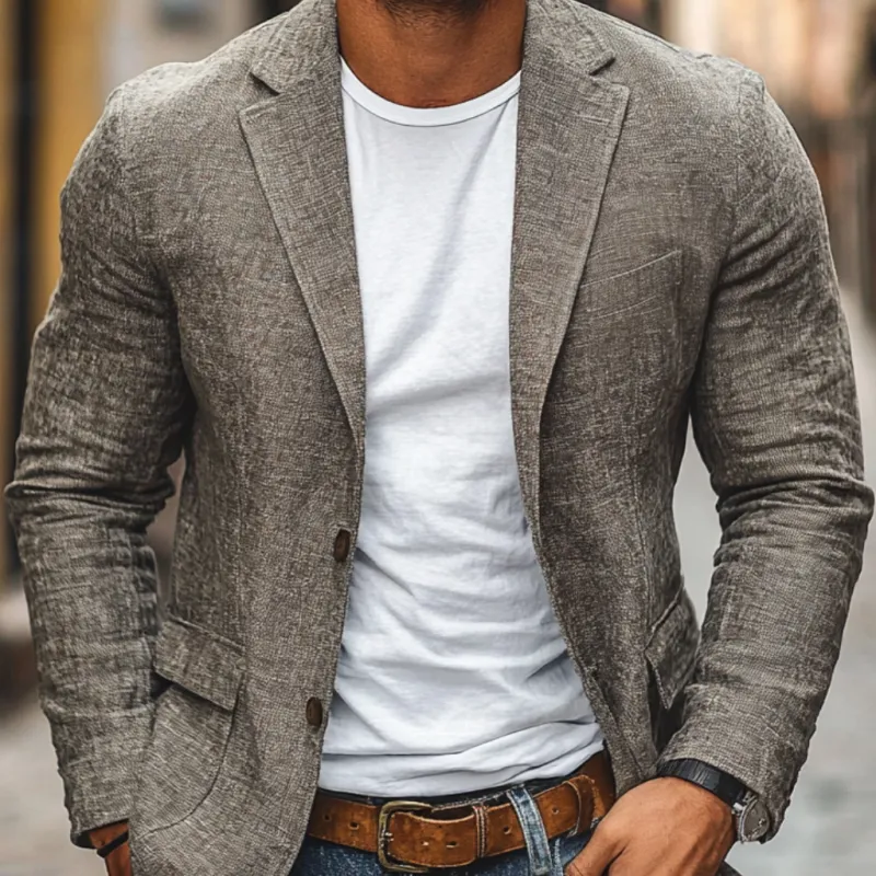 Men's Casual Cotton Linen Notch Lapel Single-breasted Slim-fit Blazer