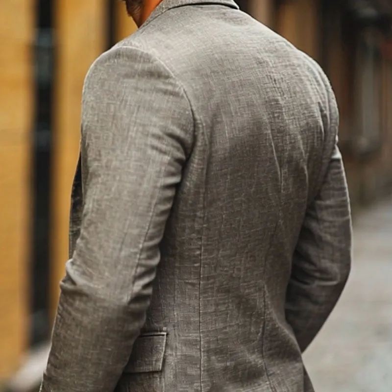 Men's Casual Cotton Linen Notch Lapel Single-breasted Slim-fit Blazer