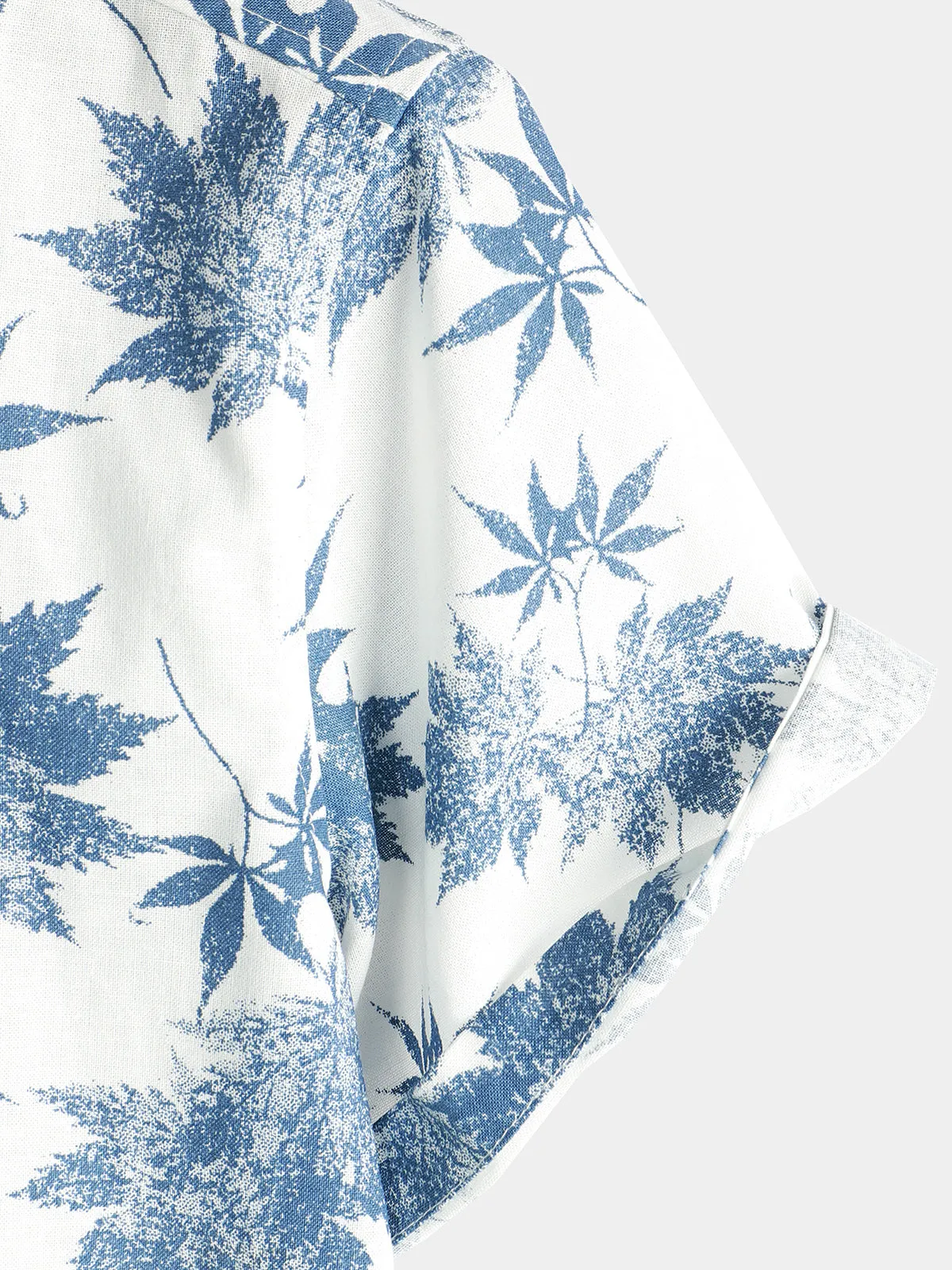 Men's Cotton Linen Maple Leaf Print Breathable Short Sleeve Shirt